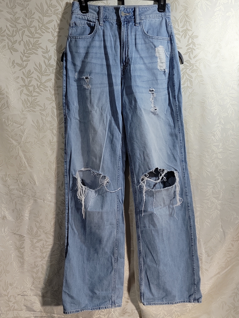 Hollister Light Blue Distressed Straight-Leg Jeans